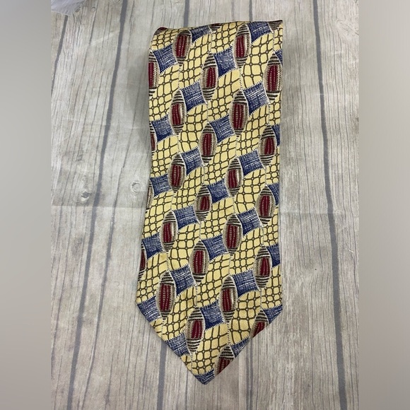 Studio by Fumagalli's Men's Tie 100% Silk Yellow Blue Tan Geometric Pattern - Picture 1 of 4